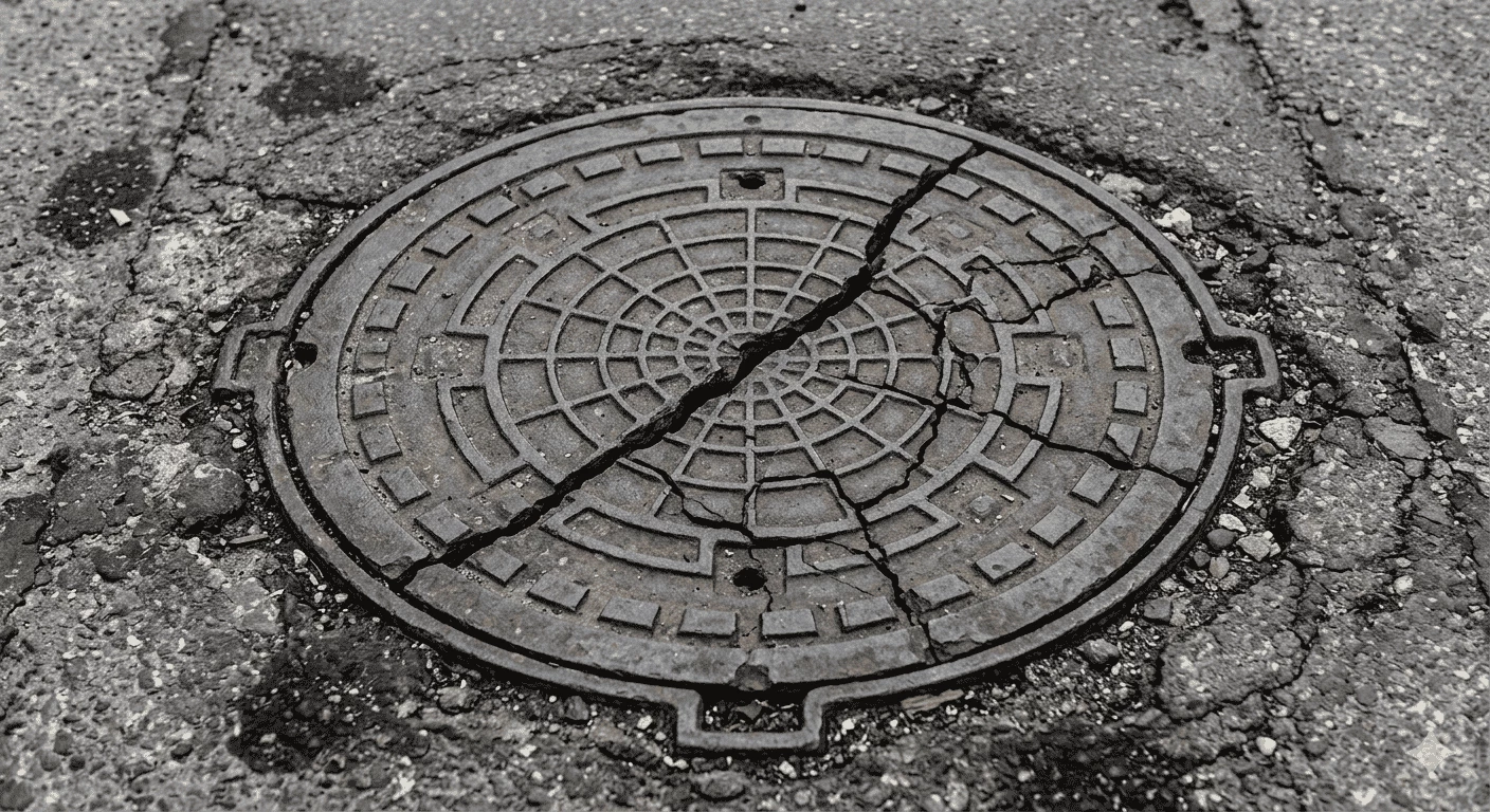 manhole cover yang retak